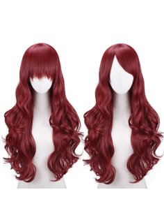 Peluca Cosplay Ondulada 65cm Kanekalon Rojo Vino 2