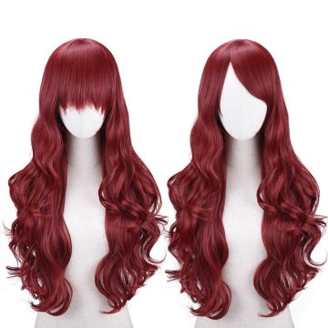 Peluca Cosplay Ondulada 65cm Kanekalon Rojo Vino