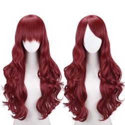 Peluca Cosplay Ondulada 65cm Kanekalon Rojo Vino