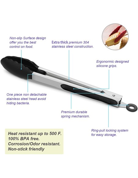 ⭐ Pinza en Acero y Silicona para Cocina BBQ tenaza barbacoa