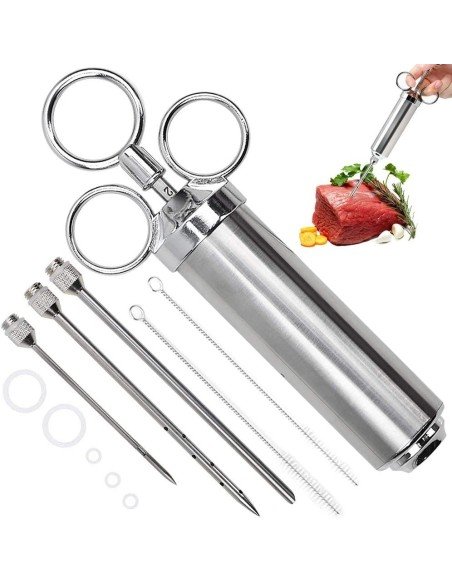Kit Jeringa Inyector Acero Inoxidable Adobo Pollo Pernil Pavo Relleno Cocina