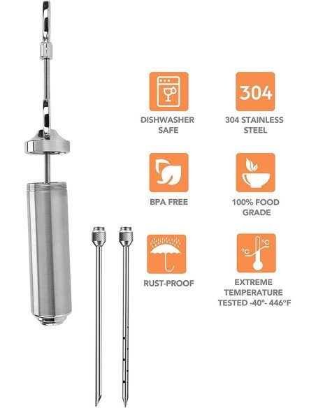 Kit Jeringa Inyector Acero Inoxidable Adobo Pollo Pernil Pavo Relleno Cocina