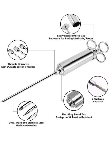 Kit Jeringa Inyector Acero Inoxidable Adobo Pollo Pernil Pavo Relleno Cocina