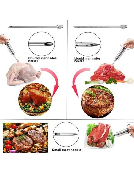 Kit Jeringa Inyector Acero Inoxidable Adobo Pollo Pernil Pavo Relleno Cocina