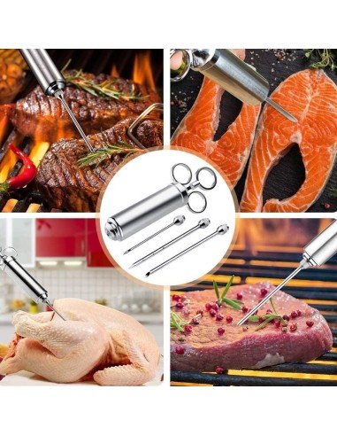 Kit Jeringa Inyector Acero Inoxidable Adobo Pollo Pernil Pavo Relleno Cocina