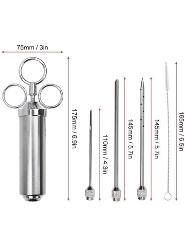 Kit Jeringa Inyector Acero Inoxidable Adobo Pollo Pernil Pavo Relleno Cocina