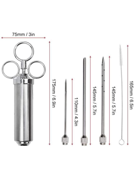Kit Jeringa Inyector Acero Inoxidable Adobo Pollo Pernil Pavo Relleno Cocina