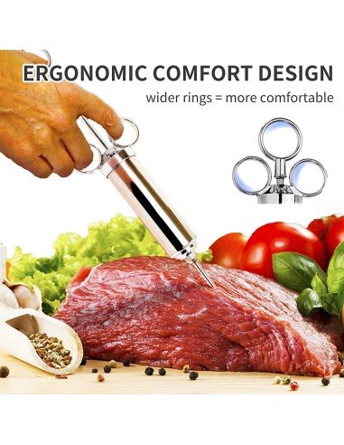 ⭐ Kit Jeringa Inyector Acero Inoxidable Adobo Pollo Pernil Pavo Relleno Cocina