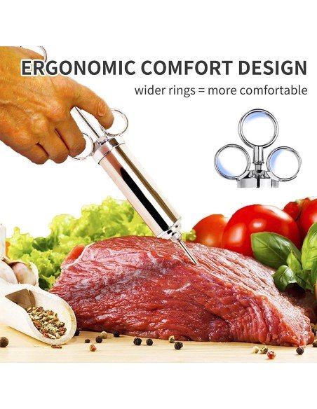 ⭐ Kit Jeringa Inyector Acero Inoxidable Adobo Pollo Pernil Pavo Relleno Cocina