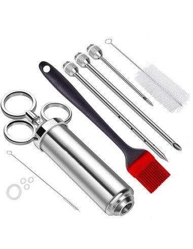 ⭐ Kit Jeringa Inyector Acero Inoxidable Adobo Pollo Pernil Pavo Relleno Cocina