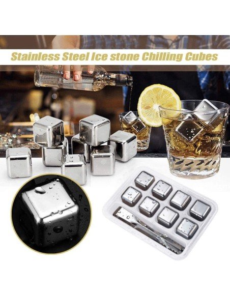 ⭐ Setx8 Cubos Hielo Reutilizable Bebidas Licor Acero Inox
