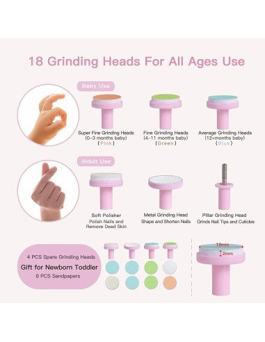 ⭐ Corta uñas Lima eléctrica Pulidor manicure bebé 6pz