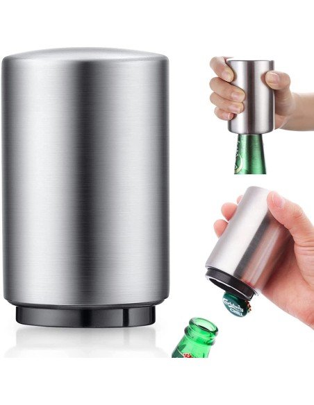 ⭐ Destapador Botella Magnético Automático De Acero Plateado
