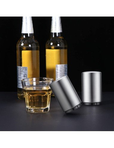⭐ Destapador Botella Magnético Automático De Acero Plateado