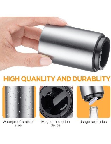 ⭐ Destapador Botella Magnético Automático De Acero Plateado