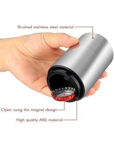 ⭐ Destapador Botella Magnético Automático De Acero Plateado
