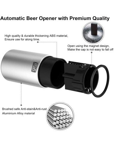 ⭐ Destapador Botella Magnético Automático De Acero Plateado