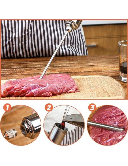 Kit Jeringa Inyector Acero Inoxidable Adobo Pollo Pernil Pavo Relleno Cocina