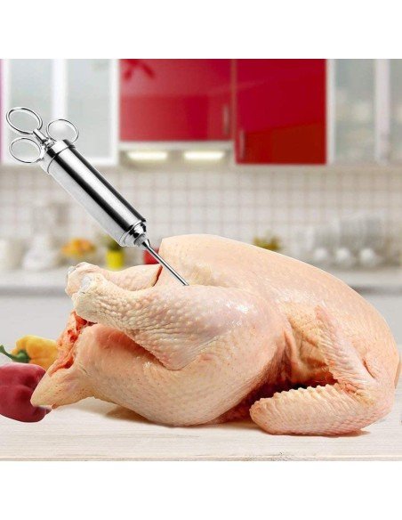 ⭐ Jeringa Inyector Sazonador De Carnes Agujas Adobar Pollo Pernil Pavo Relleno Cocina
