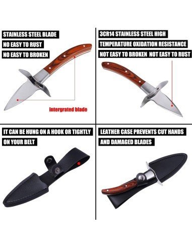 ⭐ Cuchillo De Abridor De Ostras en Acero Inoxidable y estuche