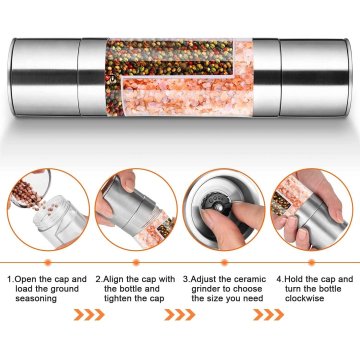 ⭐ Molinillo De Sal Pimienta 2 en1 Pimentero Especias Acero Inoxidable Condimentos Práctico