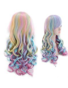 ⭐ Peluca Cosplay Rainbow Arcoiris Unicornio Sirena