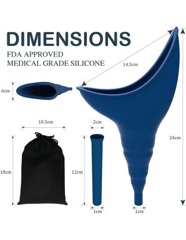 ⭐ Orinal Femenino Portátil Silicona Embudo Extensor Estuche