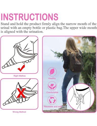 ⭐ Orinal Femenino Portátil Silicona Embudo Extensor Estuche