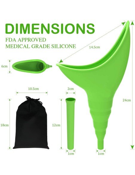 ⭐ Orinal Femenino Portátil Silicona Embudo Extensor Estuche