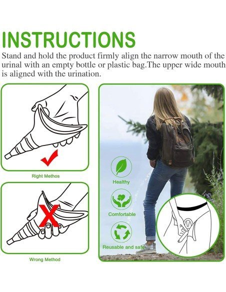 ⭐ Orinal Femenino Portátil Silicona Embudo Extensor Estuche
