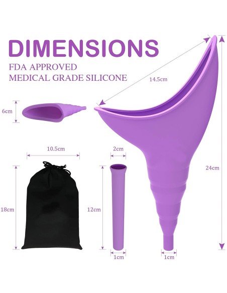 ⭐ Orinal Femenino Portátil Silicona Embudo Extensor Estuche