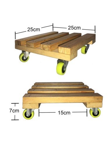 ⭐ Base con Ruedas para Matera soporte cuadrado Madera 25x25cm