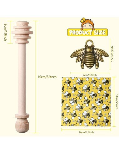 ⭐ Kit x10 Mieleros Palitos Madera cortar miel + placa + papel + yute