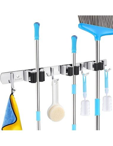 ⭐ Soporte Organizador Escobas Acero Inoxidable Multiusos