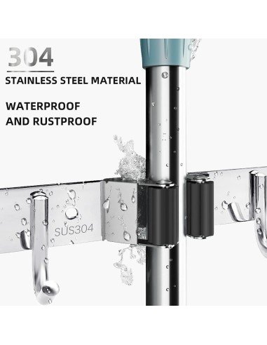 ⭐ Soporte Organizador Escobas Acero Inoxidable Multiusos