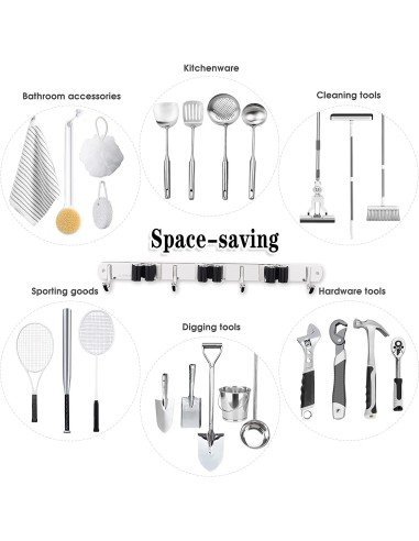 ⭐ Soporte Organizador Escobas Acero Inoxidable Multiusos