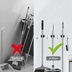 ⭐ Soporte Organizador Escobas Acero Inoxidable Multiusos