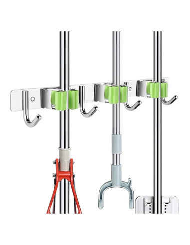 ⭐ Soporte Organizador Escobas Acero Inoxidable Multiusos