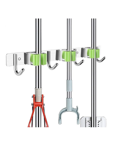 ⭐ Soporte Organizador Escobas Acero Inoxidable Multiusos