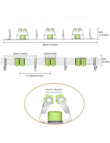 ⭐ Soporte Organizador Escobas Acero Inoxidable Multiusos