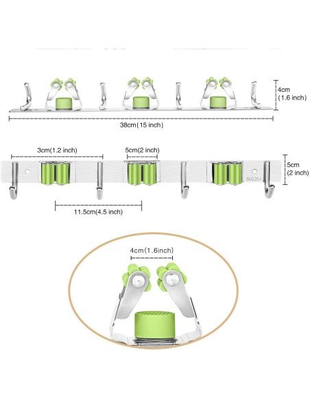⭐ Soporte Organizador Escobas Acero Inoxidable Multiusos