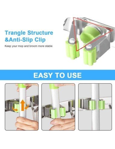 ⭐ Soporte Organizador Escobas Acero Inoxidable Multiusos