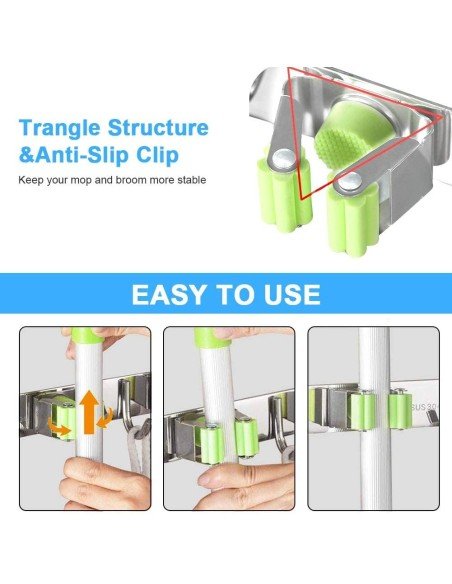 ⭐ Soporte Organizador Escobas Acero Inoxidable Multiusos