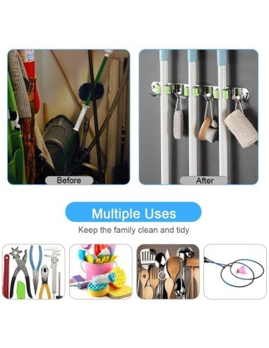 ⭐ Soporte Organizador Escobas Acero Inoxidable Multiusos