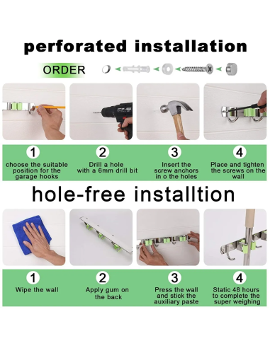 ⭐ Soporte Organizador Escobas Acero Inoxidable Multiusos