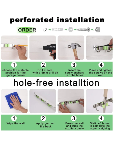 ⭐ Soporte Organizador Escobas Acero Inoxidable Multiusos