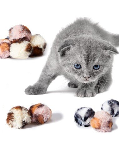 ⭐ Juguete x3 Bolas animal print Mascota gato suaves de colores para Mascota, original para tu gato