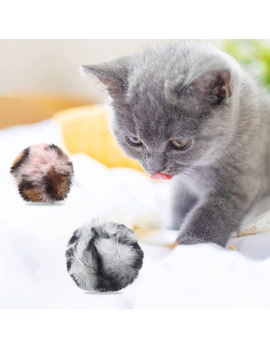 ⭐ Juguete x3 Bolas animal print Mascota gato suaves de colores para Mascota, original para tu gato
