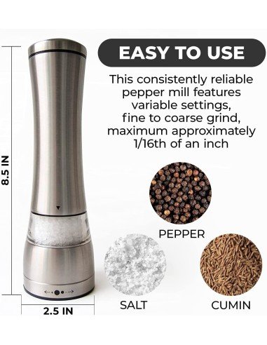⭐ Molino De Sal Y Pimienta Acero Inoxidable Grosor Ajustable Rotor Cerámica