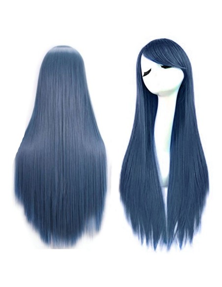 ⭐ Peluca Cosplay lisa 80cm Kanekalon Azul Humo